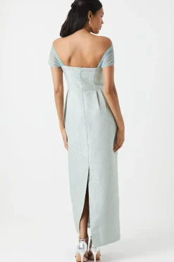 Jacquard Drape Shoulder Maxi Bridesmaid Dress