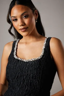 Jacquard Full Skirted Mini Dress With Jewel Trim
