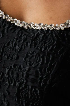 Jacquard Full Skirted Mini Dress With Jewel Trim