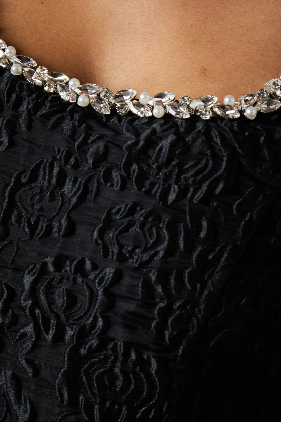Jacquard Full Skirted Mini Dress With Jewel Trim