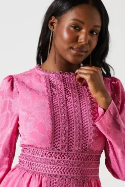 Jacquard Peplum Lace Trim Dress