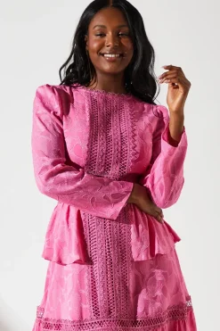 Jacquard Peplum Lace Trim Dress
