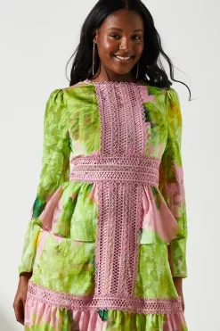 Jacquard Peplum Lace Trim Dress