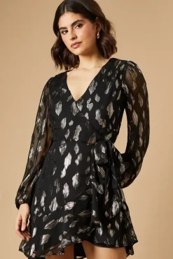 Jacquard Ruffle Long Sleeve Mini Dress