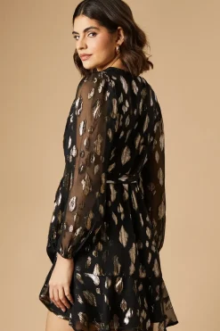 Jacquard Ruffle Long Sleeve Mini Dress