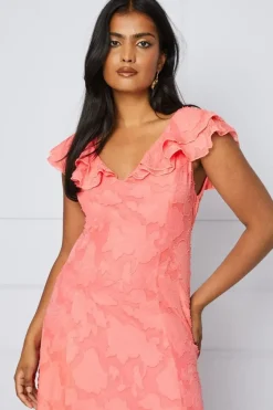Jacquard Ruffle Sleeve Midi Dress