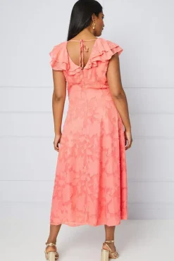 Jacquard Ruffle Sleeve Midi Dress