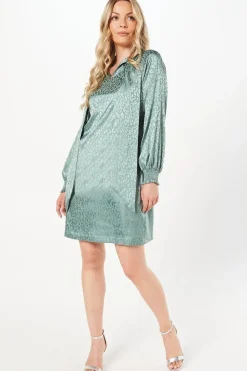 Jacquard Satin Pussybow Shift Dress