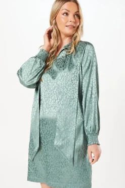 Jacquard Satin Pussybow Shift Dress