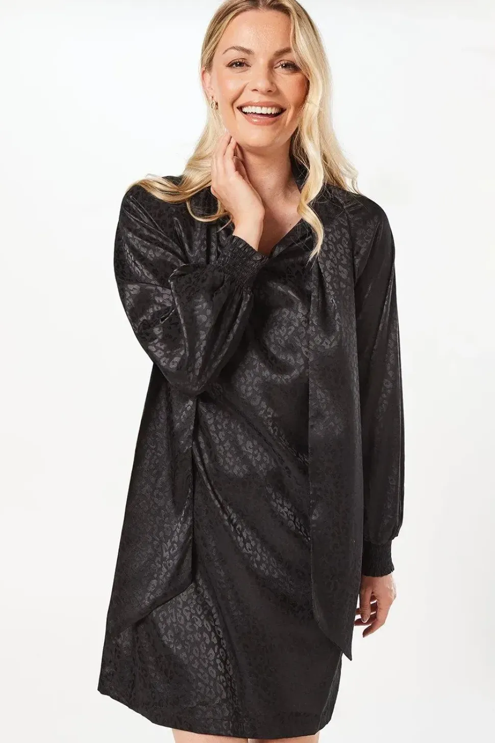 Jacquard Satin Pussybow Shift Dress