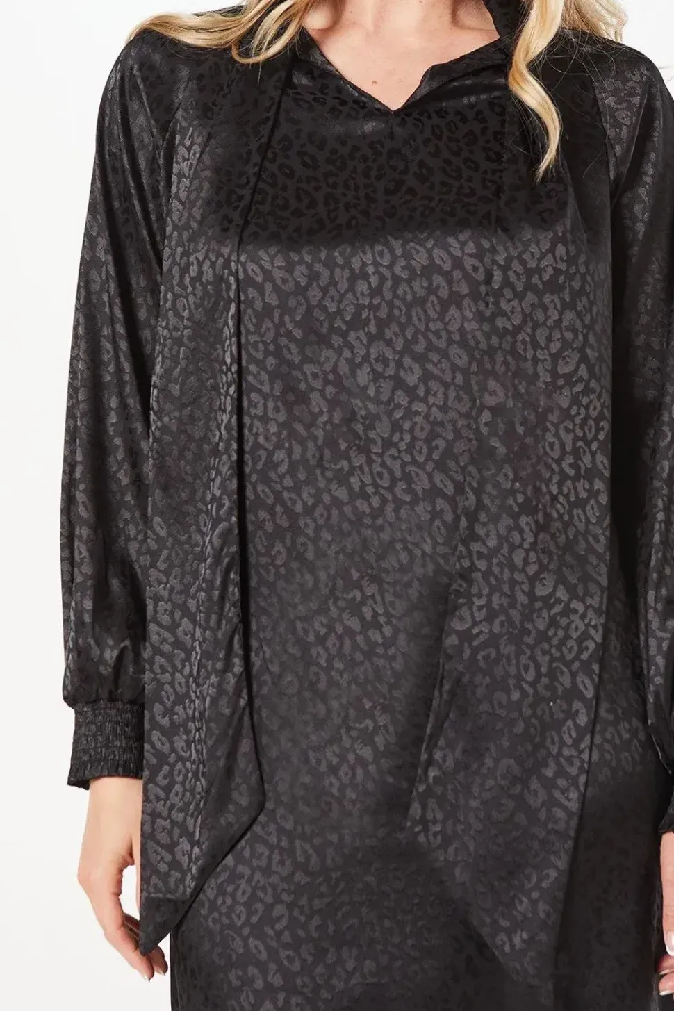 Jacquard Satin Pussybow Shift Dress