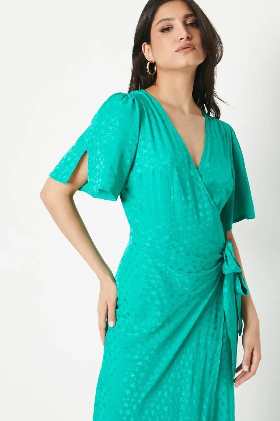 Jacquard Satin Wrap Midi Dress