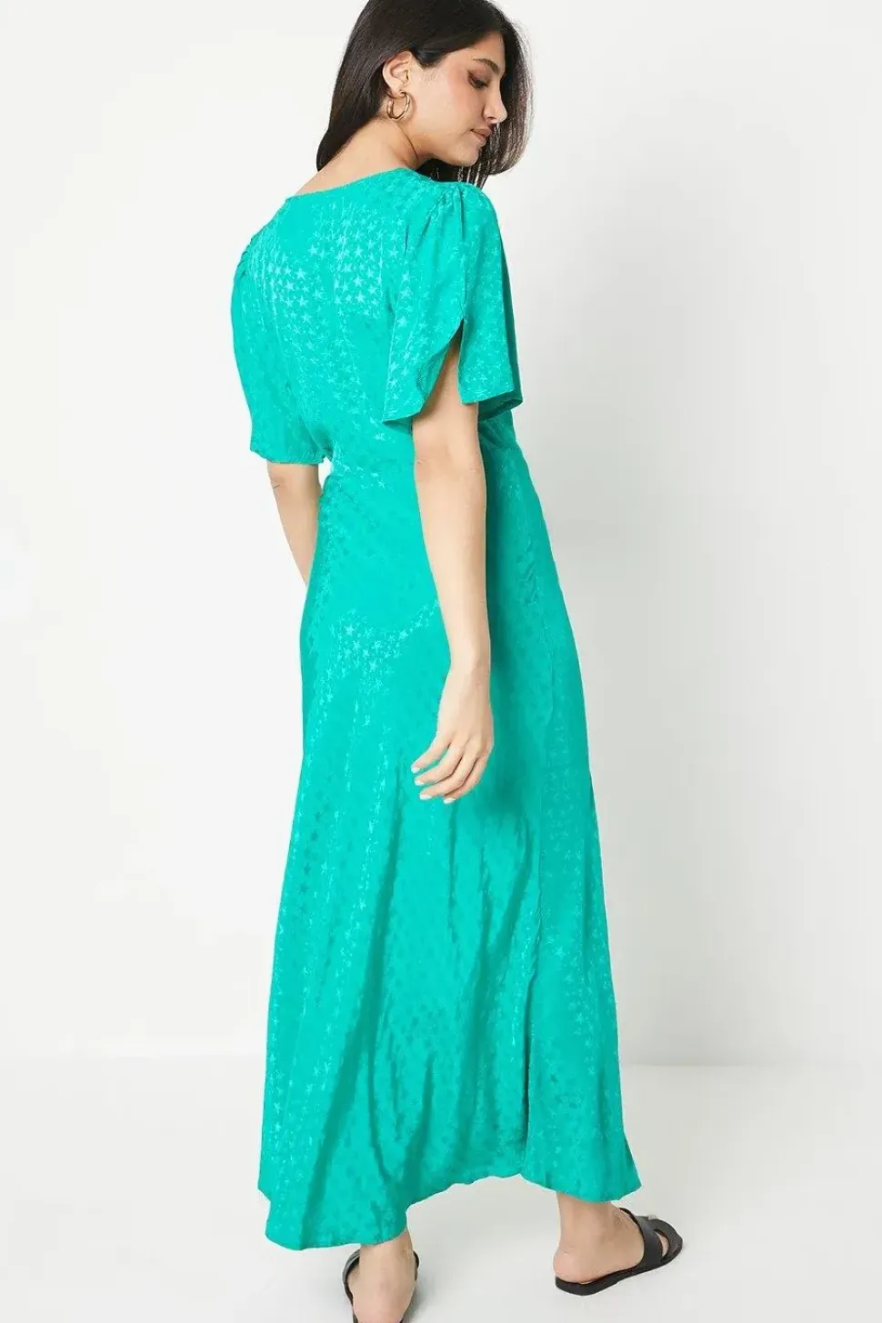 Jacquard Satin Wrap Midi Dress