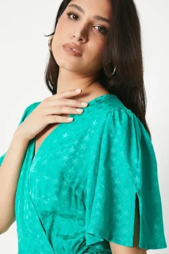 Jacquard Satin Wrap Midi Dress