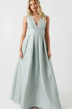 Jacquard Scallop Neck Maxi Bridesmaid Dress