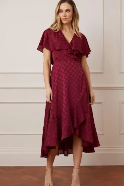 Jacquard Spot Ruffle Wrap Midaxi Dress