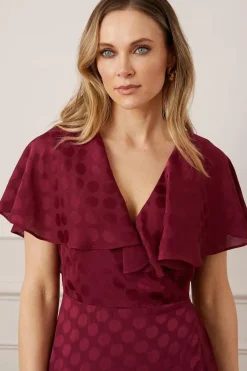 Jacquard Spot Ruffle Wrap Midaxi Dress