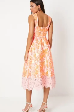 Jacquard Square Neck Midi Dress