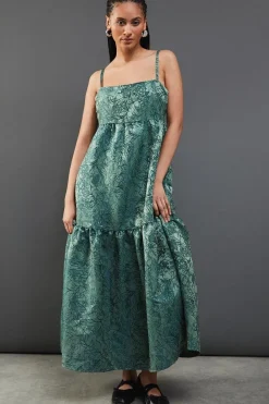 Jacquard Strappy Smock Midi Dress