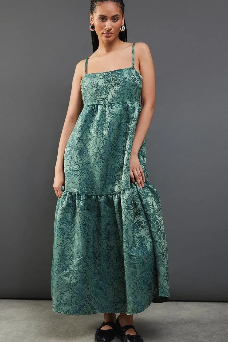 Jacquard Strappy Smock Midi Dress