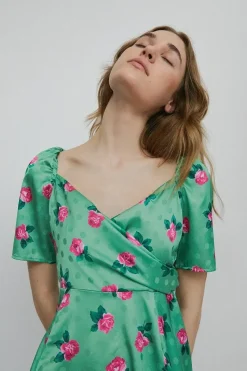 Jacquard Wrap Mini Dress In Floral