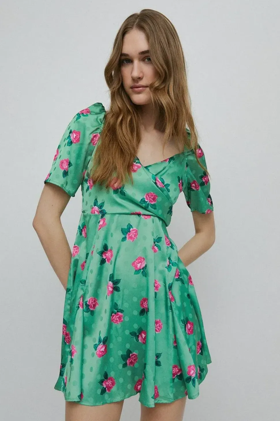 Jacquard Wrap Mini Dress In Floral