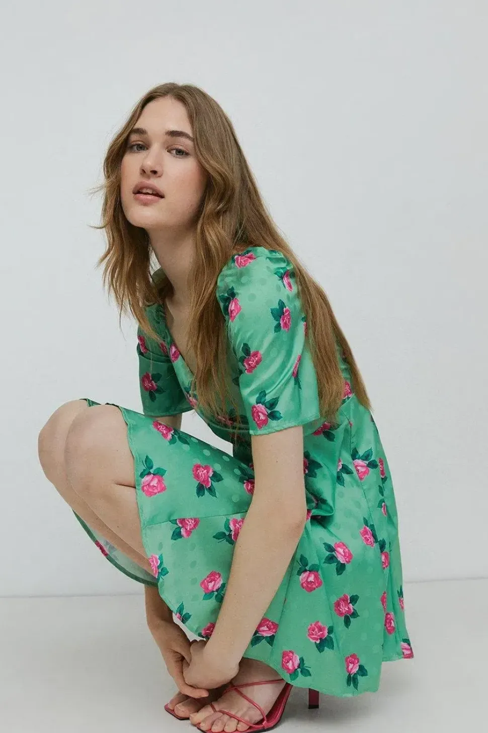 Jacquard Wrap Mini Dress In Floral
