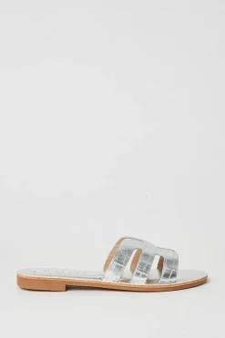 Jada Cut Out Embossed Croc Print Flat Mule Sandals