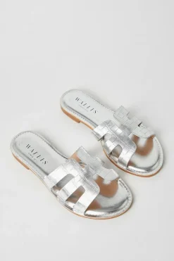 Jada Cut Out Embossed Croc Print Flat Mule Sandals