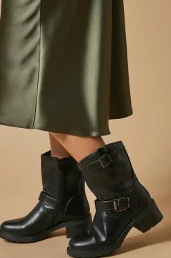 Janessa Faux Leather Double Buckle Chunky Biker Ankle Boot