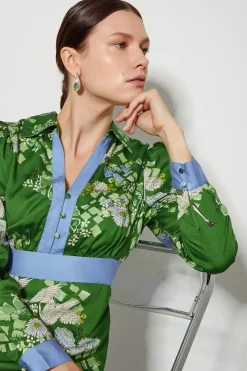 Jennifer Long Sleeve Floral Print Midi Dress
