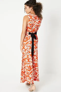 Jersey Contrast Belt Sleeveless Maxi Dress