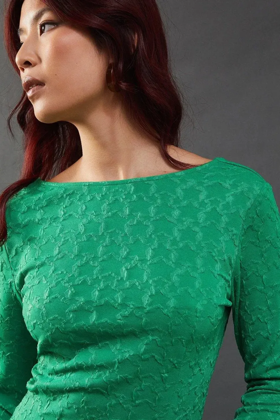 Jersey Jacquard Slash Neck Scoop Back Midi Dress
