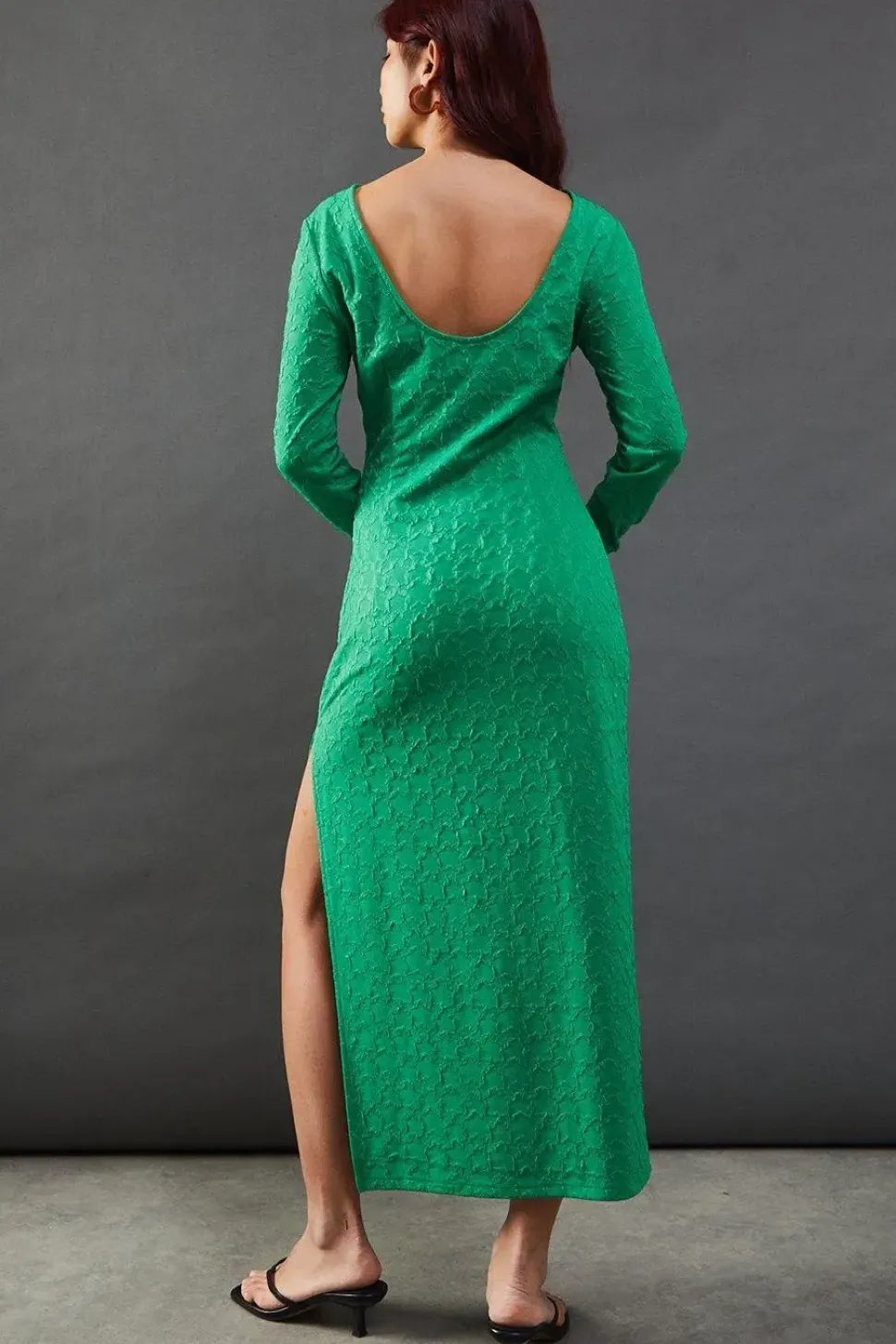 Jersey Jacquard Slash Neck Scoop Back Midi Dress