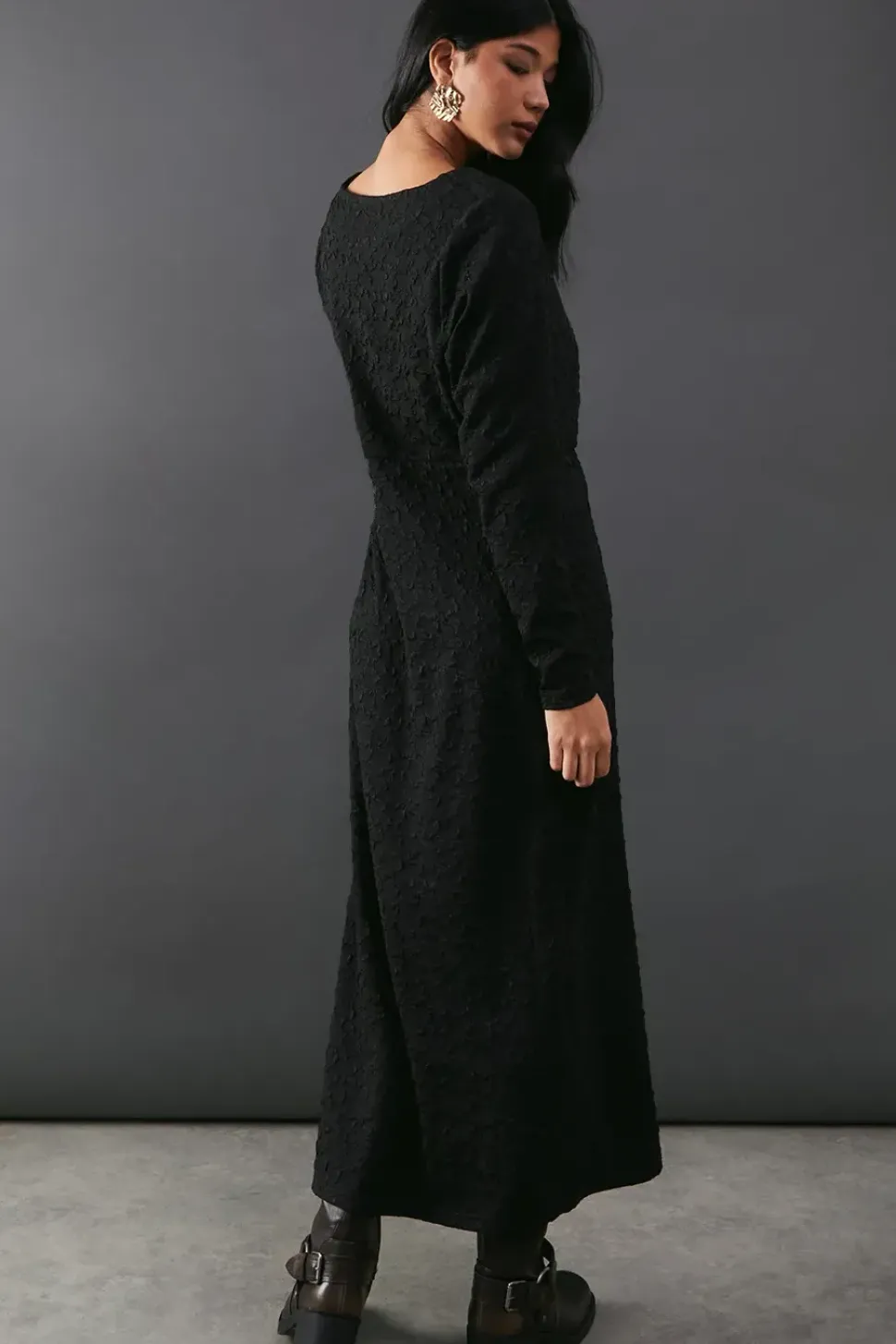 Jersey Jacquard Tie Front Fitted Midi Dress