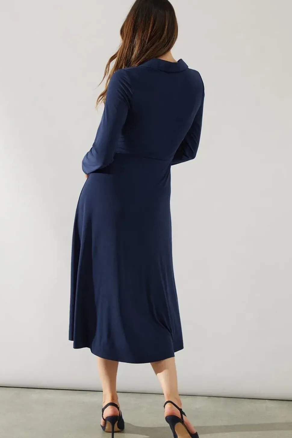 Jersey Tie Front Collared Midi Dress