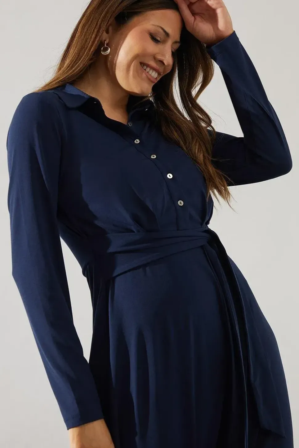 Jersey Tie Front Collared Midi Dress