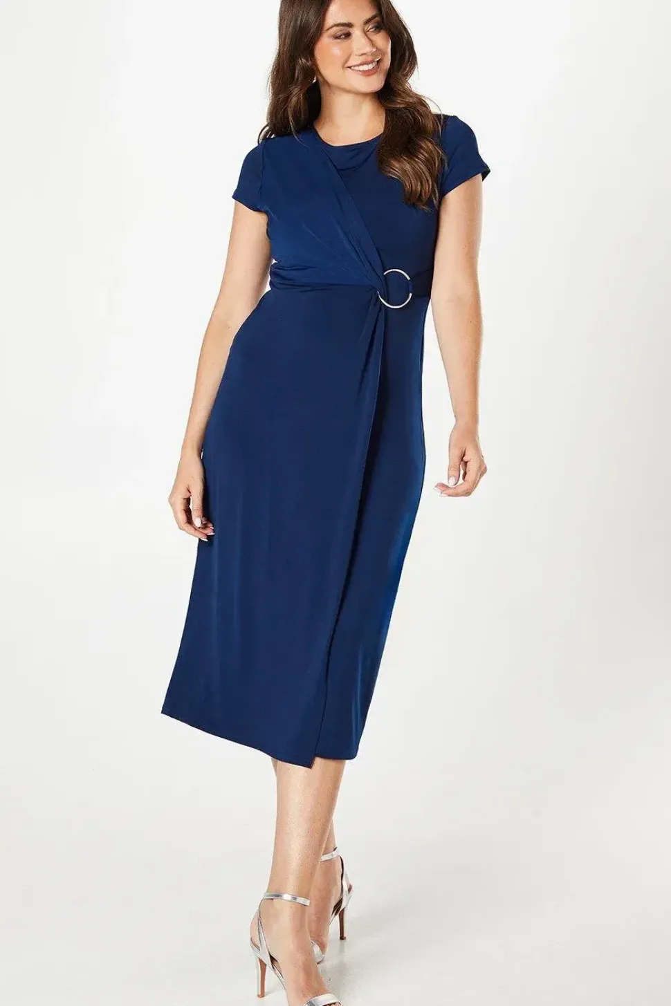 Jersey Wrap Buckle Midi Dress