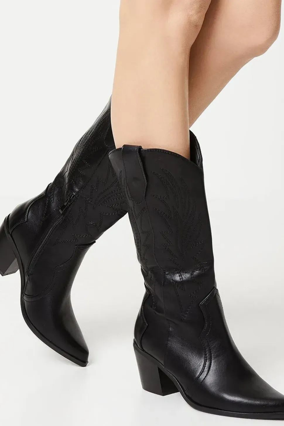 Joanna Embroidered Detail Western Cowboy Boots