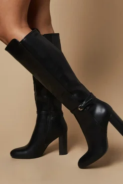 Jordyn High Block Heel Buckle Detail Knee High Boots
