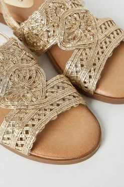 Juli Comfort Crochet Detail Slingback Flat Sandals