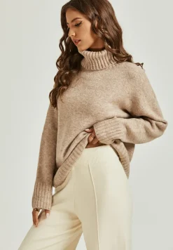 Jumper Top With High Neck In Camel