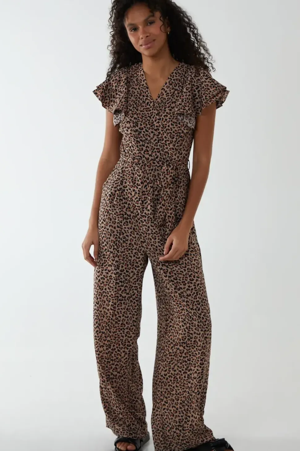 Jumpsuit With Ruffle Sleeve And Wrap Front