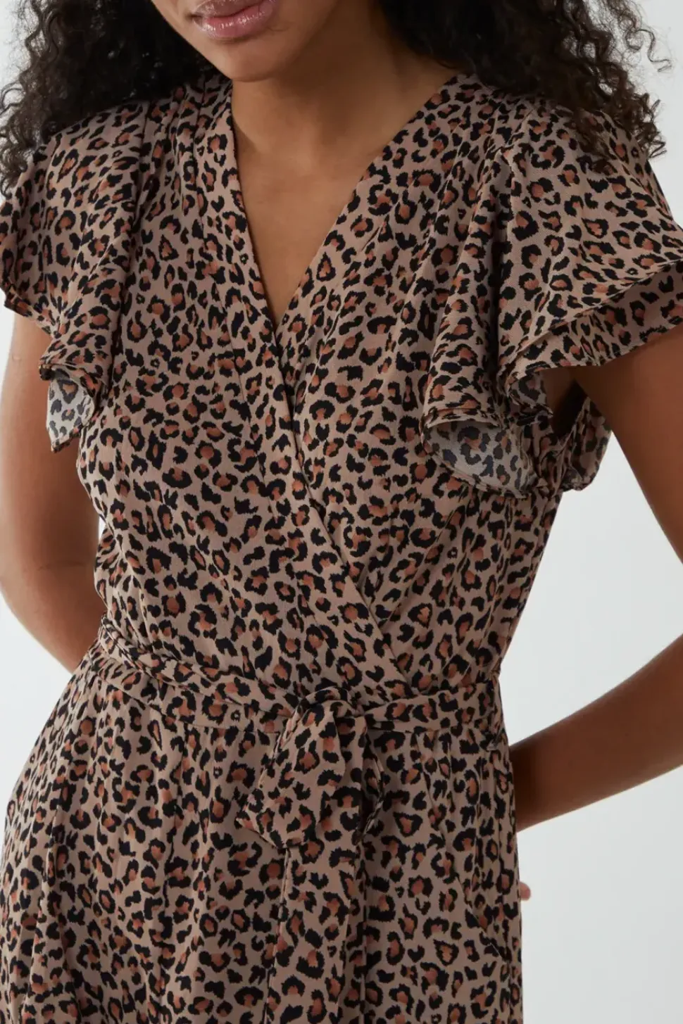 Jumpsuit With Ruffle Sleeve And Wrap Front