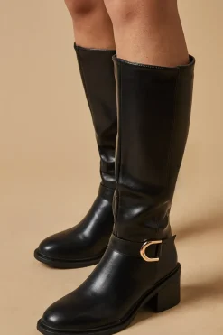 Kaelyn Buckle Detail Medium Block Heel Knee Boot