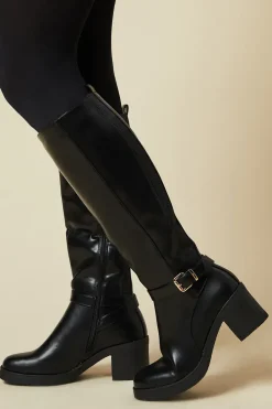 Kahlani Buckle Detail Back Elastic Chunky Platform Knee Boot