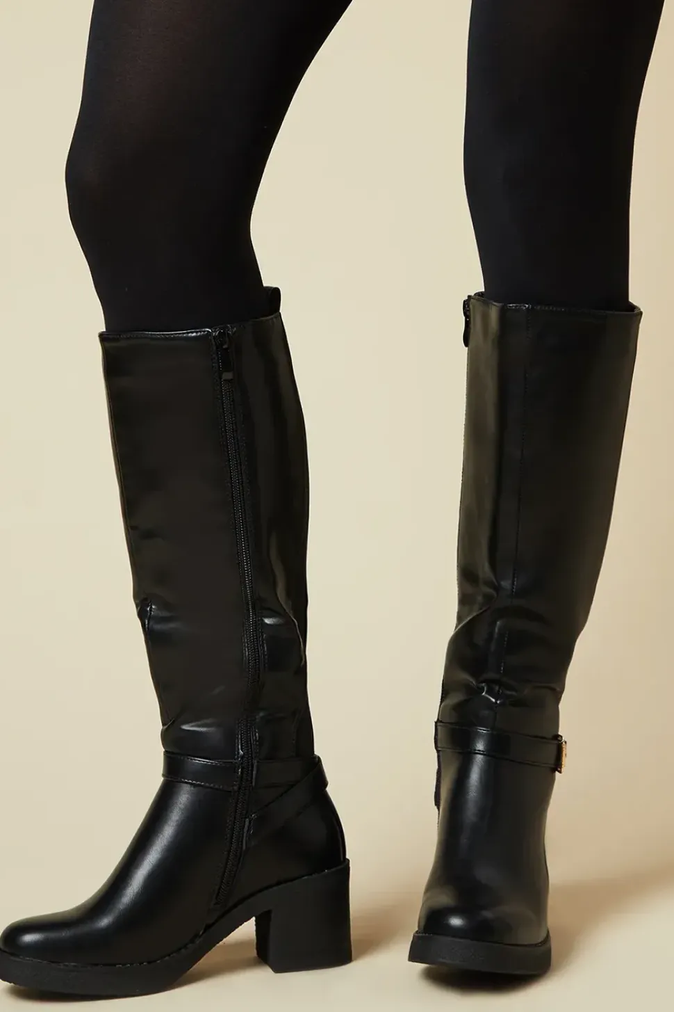 Kahlani Buckle Detail Back Elastic Chunky Platform Knee Boot