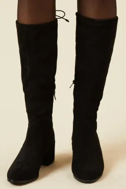 Kara Drawstring Block Heel Knee High Boots