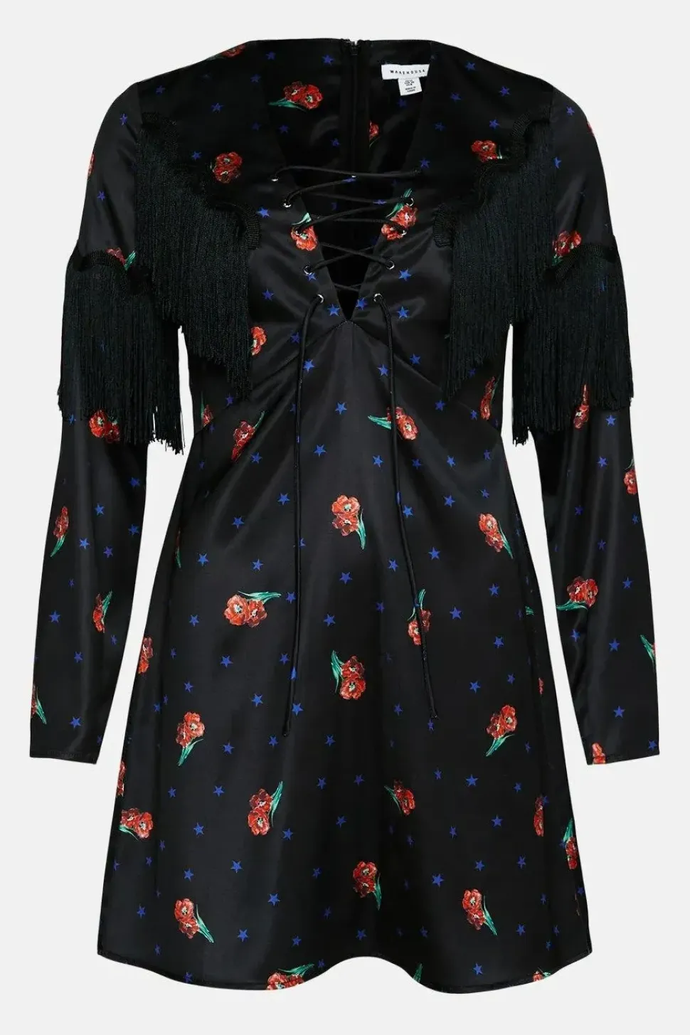 Kara Rose Satin Cross Front Fringe Detail Mini Dress