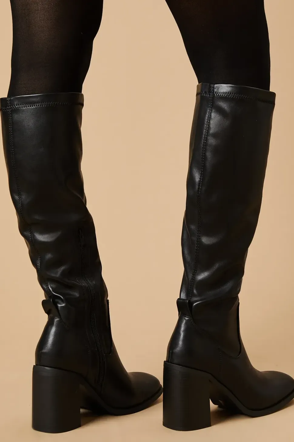 Kayin Square Toe High Block Heel Stretch Knee Boot